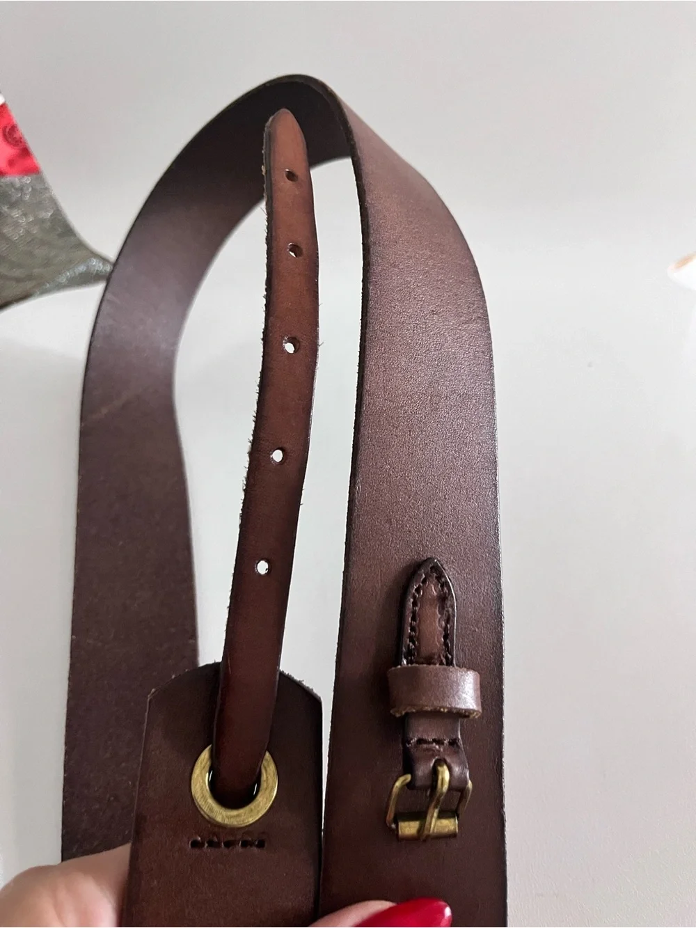 LOFT Brown Leather Belt with Brass-Tone Buckle